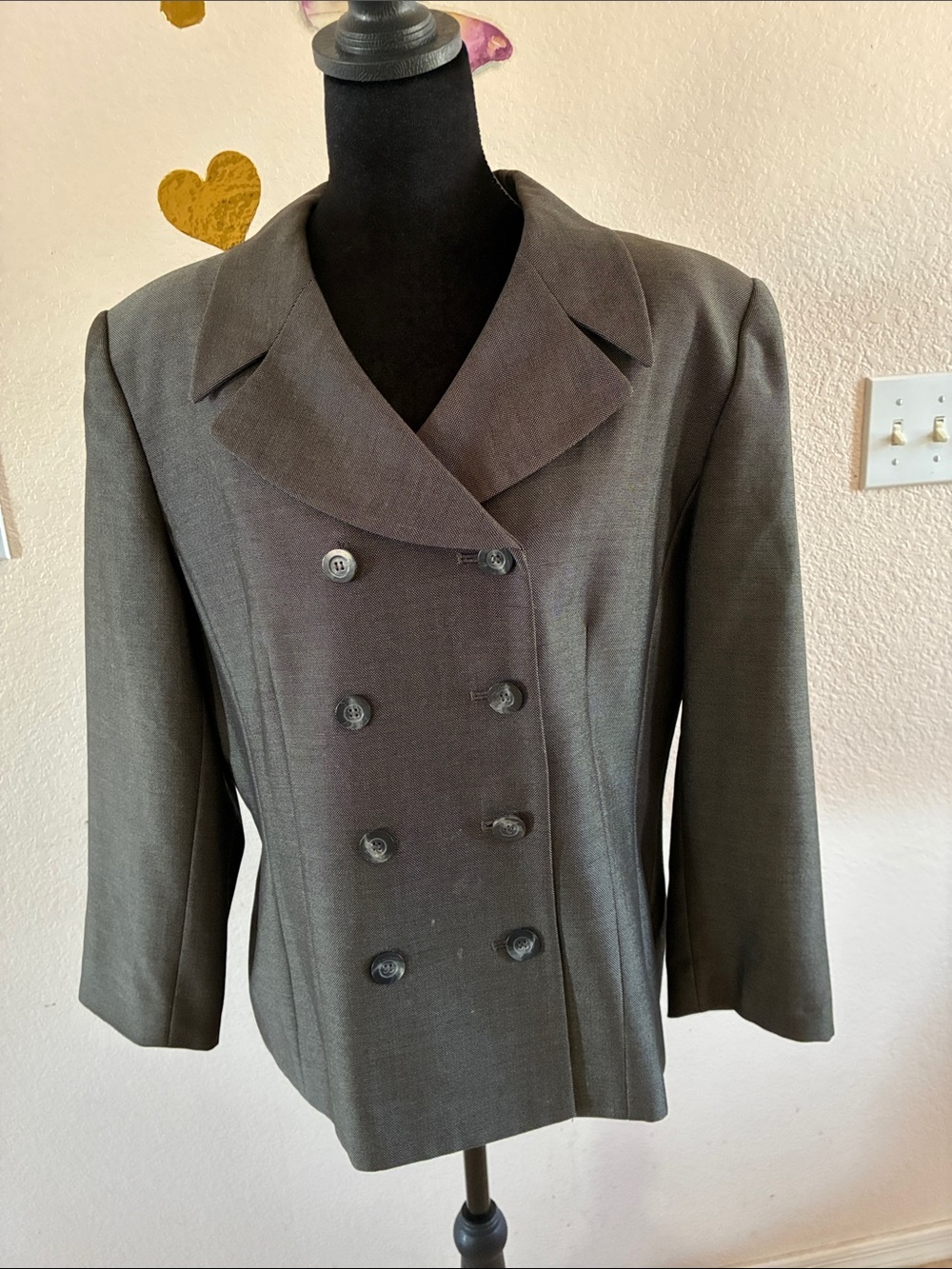 Kasper Double-Breasted Charcoal Gray Tailored Blazer